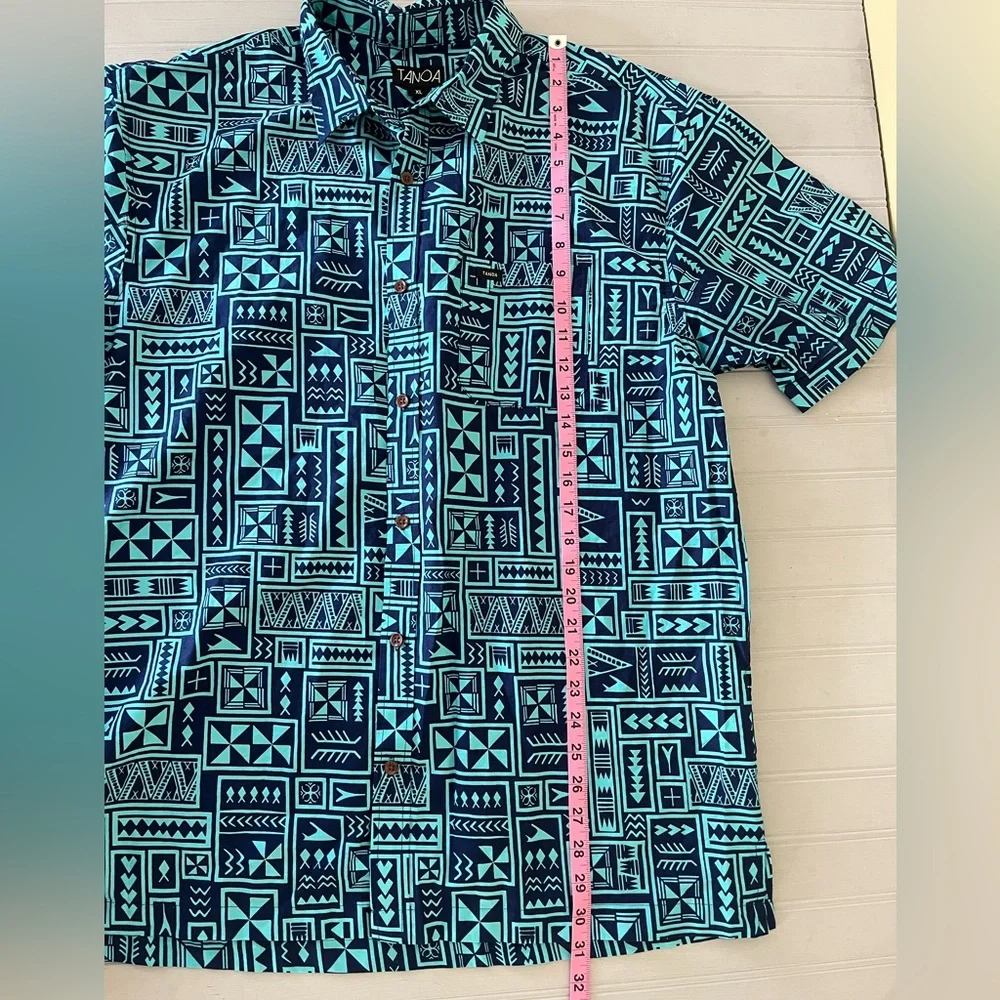 Tanoa Hawaii Tropical Geometric Short Sleeve Button Down Shirt Mens XL Blue - Picture 9 of 9